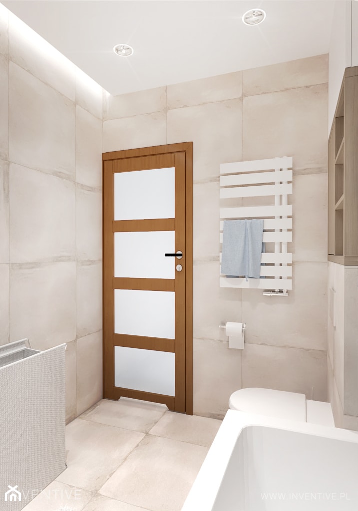BEŻOWA ŁAZIENKA - Średnia bez okna z punktowym oświetleniem łazienka, styl rustykalny - zdjęcie od INVENTIVE studio