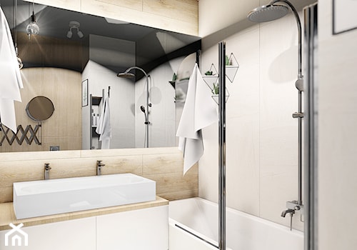 MIESZKANIE WOLA - Średnia bez okna z lustrem z dwoma umywalkami łazienka, styl nowoczesny - zdjęcie od INVENTIVE studio