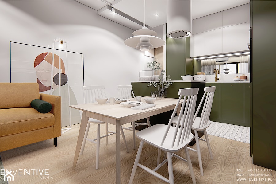 Warszawa Praga - Średni biały salon z kuchnią z jadalnią, styl nowoczesny - zdjęcie od INVENTIVE studio