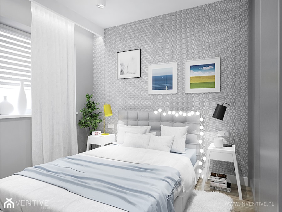 NIEBIESKA SZAROŚĆ - Mała szara sypialnia, styl nowoczesny - zdjęcie od INVENTIVE studio