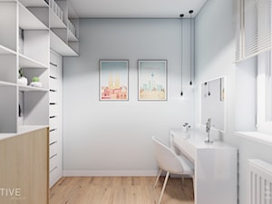 MIESZKANIE WOLA - Średnie w osobnym pomieszczeniu białe szare biuro, styl skandynawski - zdjęcie od INVENTIVE studio