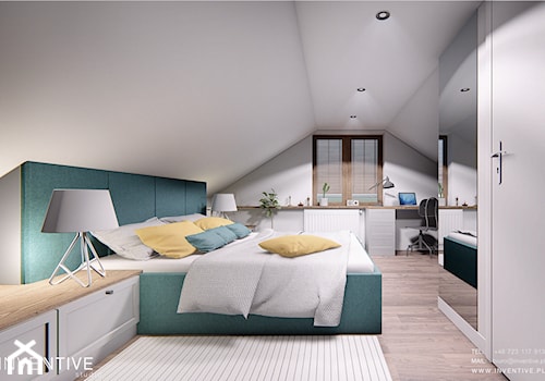 DOM CELESTYNÓW - Średnia biała szara z biurkiem sypialnia na poddaszu, styl tradycyjny - zdjęcie od INVENTIVE studio