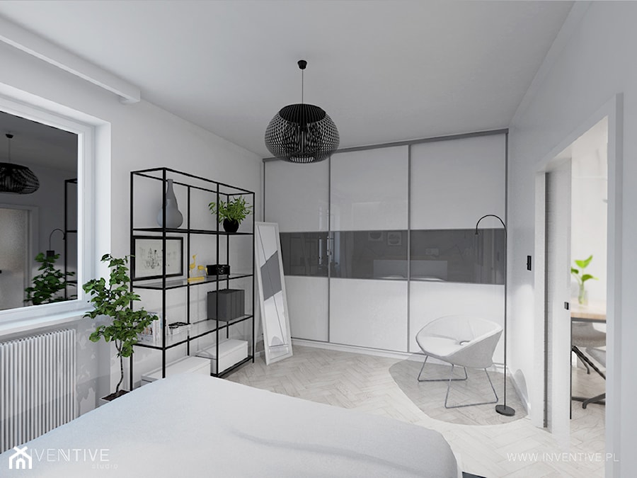 INDUSTRIALNIE - Średnia biała sypialnia, styl industrialny - zdjęcie od INVENTIVE studio