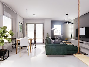 GDYNIA - Średni biały szary salon z kuchnią z jadalnią, styl minimalistyczny - zdjęcie od INVENTIVE studio