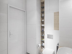 DELIKATNIE - Mała na poddaszu bez okna z punktowym oświetleniem łazienka, styl minimalistyczny - zdjęcie od INVENTIVE studio