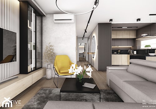 KRAKÓW - Średni biały salon z kuchnią, styl nowoczesny - zdjęcie od INVENTIVE studio