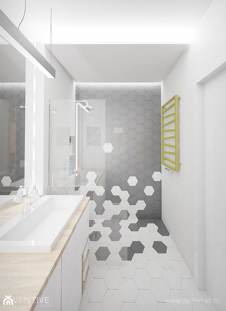 MĘSKI PUNKT WIDZENIA - Średnia na poddaszu bez okna z lustrem łazienka, styl minimalistyczny - zdjęcie od INVENTIVE studio
