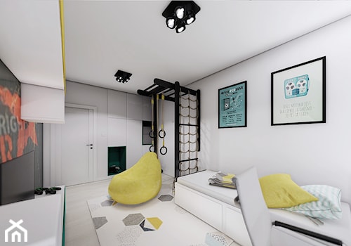 MIESZKANIE URSUS - dwa poziomy - Duży biały czarny pokój dziecka dla nastolatka dla chłopca, styl nowoczesny - zdjęcie od INVENTIVE studio