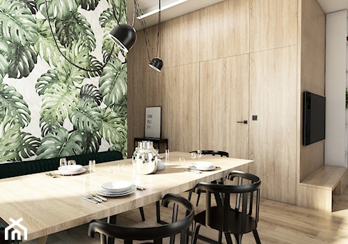 Żoli Żoli - Duża beżowa biała zielona jadalnia w salonie, styl minimalistyczny - zdjęcie od INVENTIVE studio