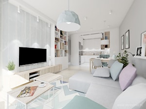 pasteLOVE - Duży biały salon z kuchnią z jadalnią, styl skandynawski - zdjęcie od INVENTIVE studio