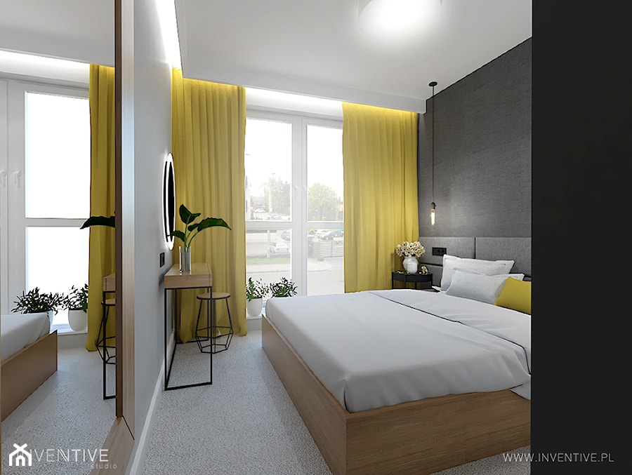 MYSŁOWICE - Średnia szara sypialnia z balkonem / tarasem, styl nowoczesny - zdjęcie od INVENTIVE studio