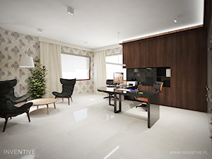 ART DECO - Duże z zabudowanym biurkiem szare biuro, styl glamour - zdjęcie od INVENTIVE studio