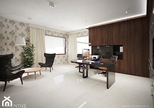 ART DECO - Duże z zabudowanym biurkiem szare biuro, styl glamour - zdjęcie od INVENTIVE studio