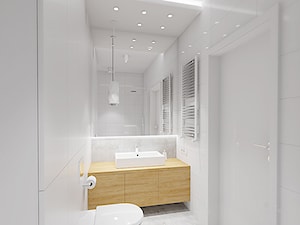 PRZYTULNY MINIMALIZM - Mała na poddaszu bez okna z lustrem z punktowym oświetleniem łazienka, styl minimalistyczny - zdjęcie od INVENTIVE studio