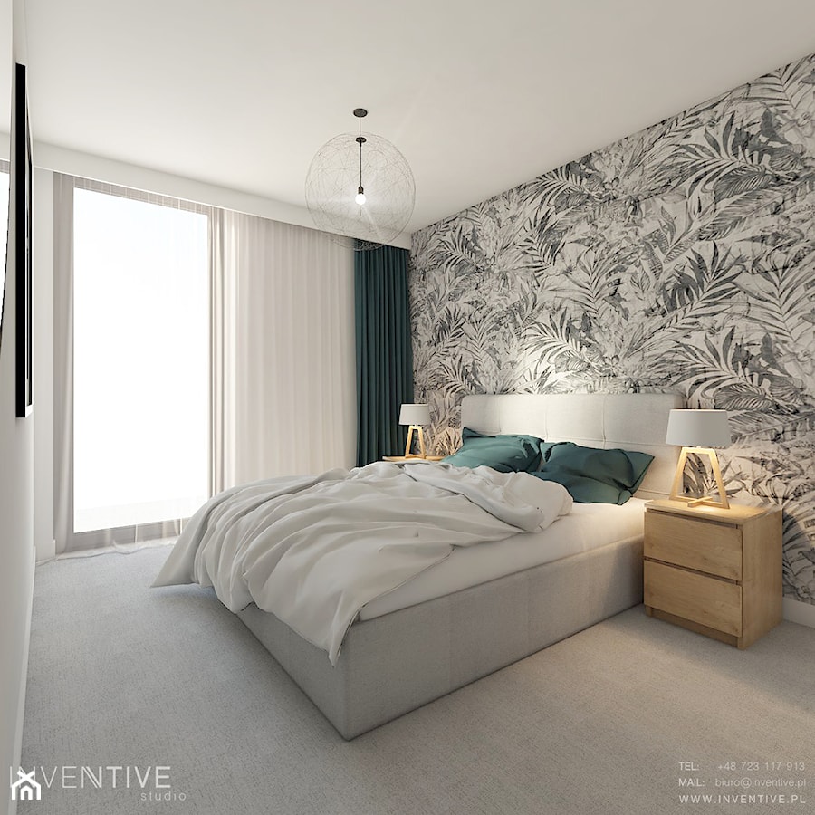 WARSZAWA ŻOLIBORZ - Średnia biała sypialnia z balkonem / tarasem, styl nowoczesny - zdjęcie od INVENTIVE studio