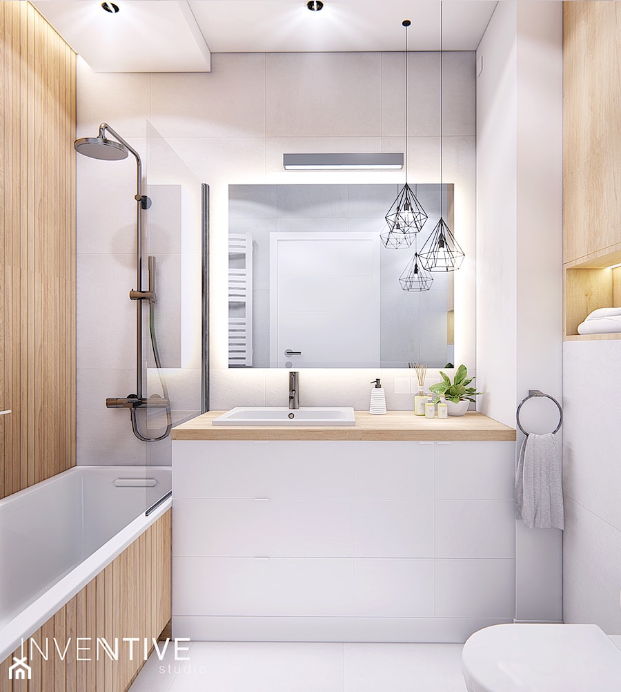 WARSZAWA BEMOWO - Średnia bez okna z lustrem z punktowym oświetleniem łazienka, styl nowoczesny - zdjęcie od INVENTIVE studio