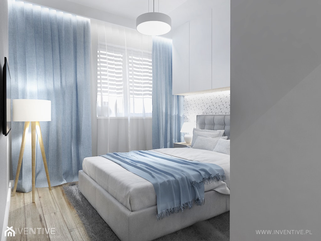NIEBIESKA SZAROŚĆ - Średnia biała szara sypialnia, styl nowoczesny - zdjęcie od INVENTIVE studio - Homebook