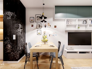 Warszawa Targówek - Średni biały czarny salon z kuchnią z jadalnią, styl nowoczesny - zdjęcie od INVENTIVE studio