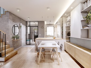 DOM BIAŁOŁĘKA - Średnia szara jadalnia w salonie w kuchni, styl nowoczesny - zdjęcie od INVENTIVE studio