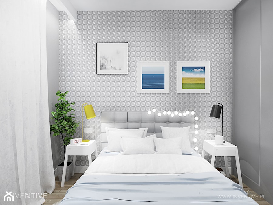 NIEBIESKA SZAROŚĆ - Mała szara sypialnia, styl nowoczesny - zdjęcie od INVENTIVE studio