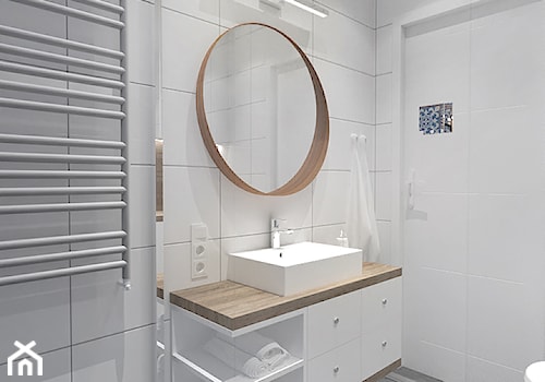 PATCHWORKOWY AKCENT - Średnia bez okna z lustrem z punktowym oświetleniem łazienka, styl rustykalny - zdjęcie od INVENTIVE studio