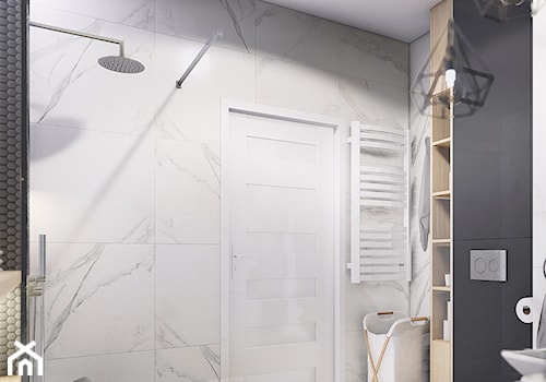 KOBYŁKA - Średnia bez okna z marmurową podłogą łazienka, styl nowoczesny - zdjęcie od INVENTIVE studio