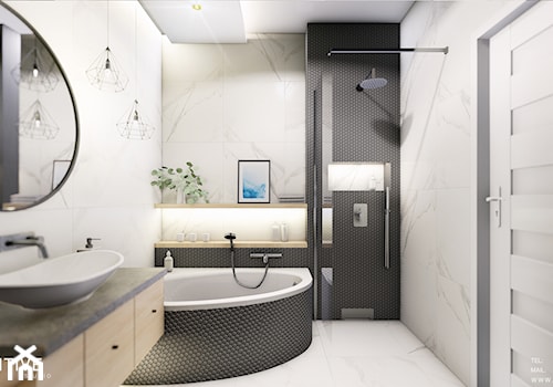 KOBYŁKA - Średnia bez okna z punktowym oświetleniem łazienka, styl nowoczesny - zdjęcie od INVENTIVE studio