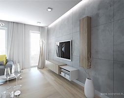 WESOŁY MINIMALIZM - Mały biały szary salon, styl minimalistyczny - zdjęcie od INVENTIVE studio - Homebook