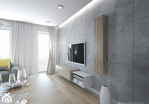 WESOŁY MINIMALIZM - Mały biały szary salon, styl minimalistyczny - zdjęcie od INVENTIVE studio