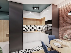 WARSZAWA URSYNÓW - Średnia otwarta biała czarna z zabudowaną lodówką z podblatowym zlewozmywakiem kuchnia w kształcie litery u, styl nowoczesny - zdjęcie od INVENTIVE studio