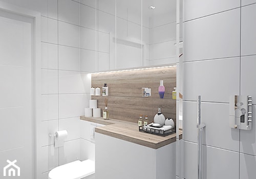 PATCHWORKOWY AKCENT - Mała z lustrem z punktowym oświetleniem łazienka, styl rustykalny - zdjęcie od INVENTIVE studio