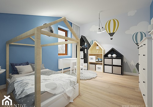 PROJEKT DOMU - Średni szary niebieski pokój dziecka dla nastolatka dla chłopca dla dziewczynki, styl nowoczesny - zdjęcie od INVENTIVE studio