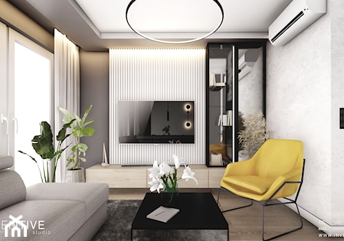KRAKÓW - Mały biały szary salon, styl nowoczesny - zdjęcie od INVENTIVE studio