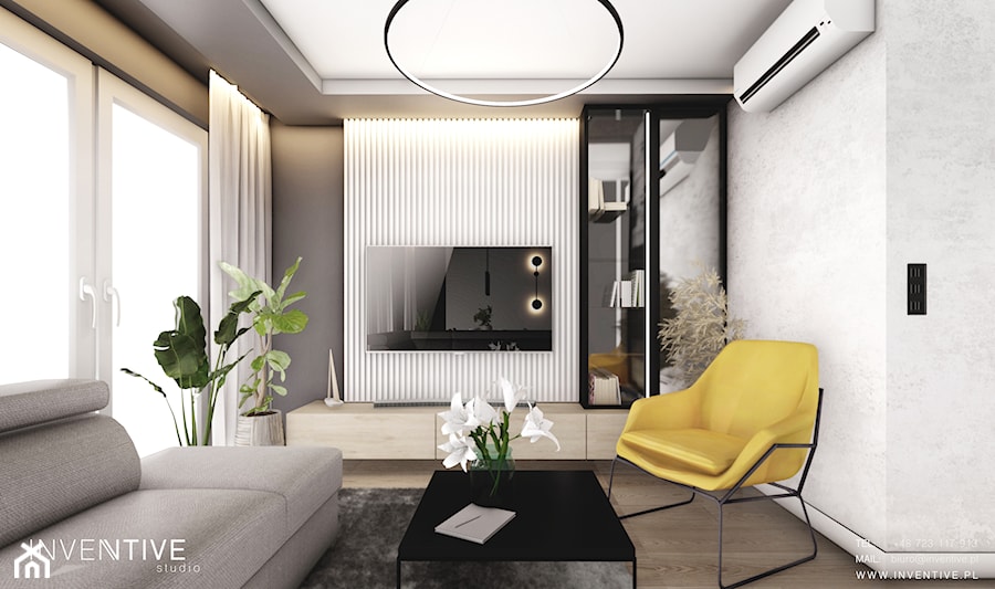 KRAKÓW - Mały biały szary salon, styl nowoczesny - zdjęcie od INVENTIVE studio