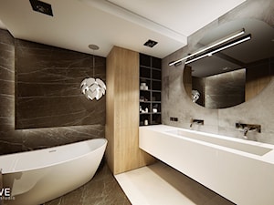 DOM W PŁOCKU - Średnia bez okna z lustrem z marmurową podłogą z punktowym oświetleniem łazienka, st ... - zdjęcie od INVENTIVE studio