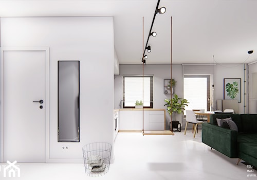 GDYNIA - Średnia otwarta z salonem szara z zabudowaną lodówką kuchnia w kształcie litery l z oknem, styl minimalistyczny - zdjęcie od INVENTIVE studio