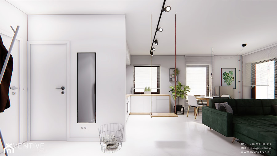 GDYNIA - Średnia otwarta z salonem szara z zabudowaną lodówką kuchnia w kształcie litery l z oknem, styl minimalistyczny - zdjęcie od INVENTIVE studio