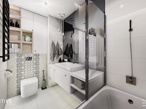 MIESZKANIE URSUS - dwa poziomy - Mała bez okna z lustrem z punktowym oświetleniem łazienka, styl nowoczesny - zdjęcie od INVENTIVE studio