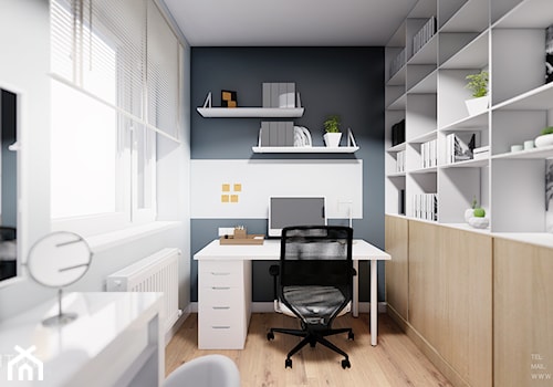 MIESZKANIE WOLA - Małe w osobnym pomieszczeniu białe szare biuro, styl skandynawski - zdjęcie od INVENTIVE studio