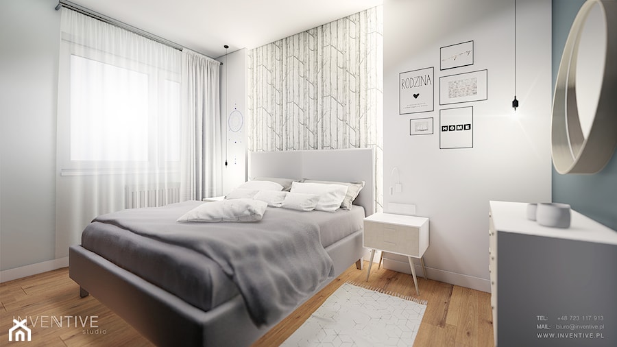 MIESZKANIE WOLA - Średnia biała szara sypialnia, styl skandynawski - zdjęcie od INVENTIVE studio