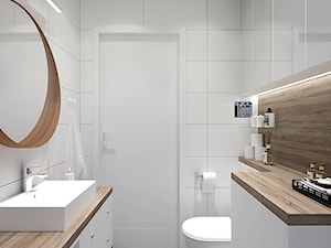PATCHWORKOWY AKCENT - Mała bez okna z lustrem z punktowym oświetleniem łazienka, styl rustykalny - zdjęcie od INVENTIVE studio