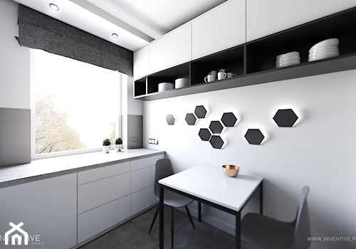 MIESZKANIE 70m2 w Łodzi - Mała zamknięta biała kuchnia jednorzędowa z oknem, styl minimalistyczny - zdjęcie od INVENTIVE studio