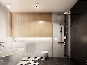 DOM BIAŁOŁĘKA - Średnia z punktowym oświetleniem łazienka z oknem, styl nowoczesny - zdjęcie od INVENTIVE studio