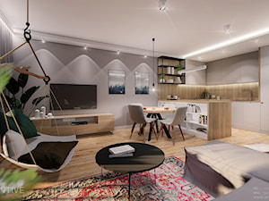Ursynów - Średni szary salon z kuchnią z jadalnią, styl nowoczesny - zdjęcie od INVENTIVE studio