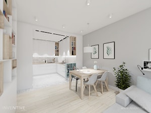 pasteLOVE - Średnia biała szara jadalnia w salonie w kuchni, styl skandynawski - zdjęcie od INVENTIVE studio