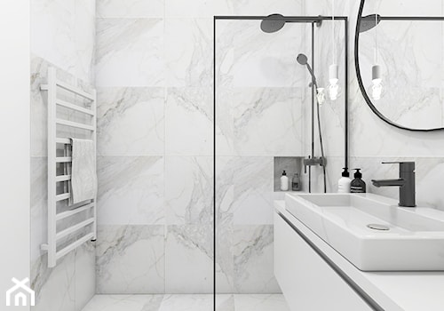 Żoli Żoli - Średnia bez okna z lustrem z marmurową podłogą z punktowym oświetleniem łazienka, styl minimalistyczny - zdjęcie od INVENTIVE studio