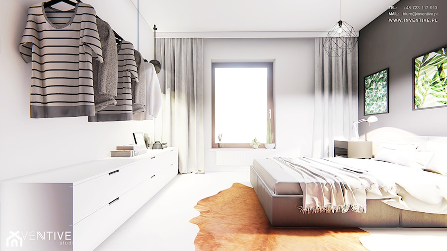 GDYNIA - Duża biała szara sypialnia, styl minimalistyczny - zdjęcie od INVENTIVE studio