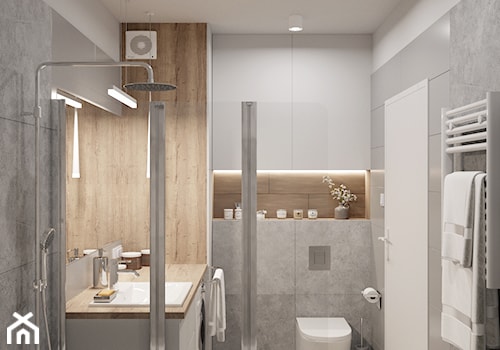 MARKI - Średnia bez okna z pralką / suszarką z punktowym oświetleniem łazienka, styl minimalistyczny - zdjęcie od INVENTIVE studio