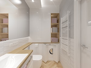 Mieszkanie z różowym akcentem. - Średnia bez okna z pralką / suszarką z punktowym oświetleniem łazienka, styl glamour - zdjęcie od INVENTIVE studio
