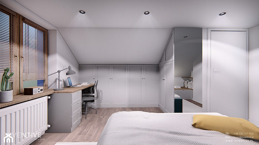 DOM CELESTYNÓW - Średnia szara z biurkiem sypialnia na poddaszu, styl tradycyjny - zdjęcie od INVENTIVE studio